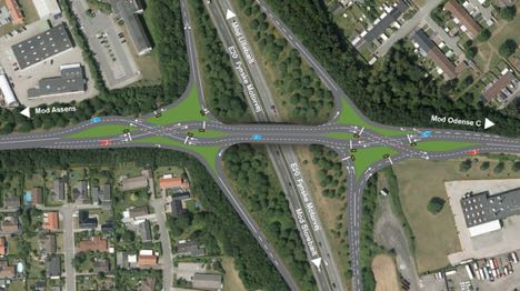 Nyt trafikanlg over Motorvej E20 ved Odense fungerer efter hensigten